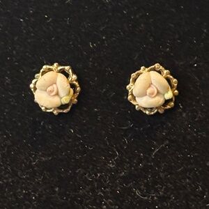 Vintage Gold and Clay Rose Stud Earrings